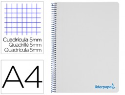 Cuaderno espiral Liderpapel Wonder A4 tapa plástico 120h micro 90g c/5mm. color gris